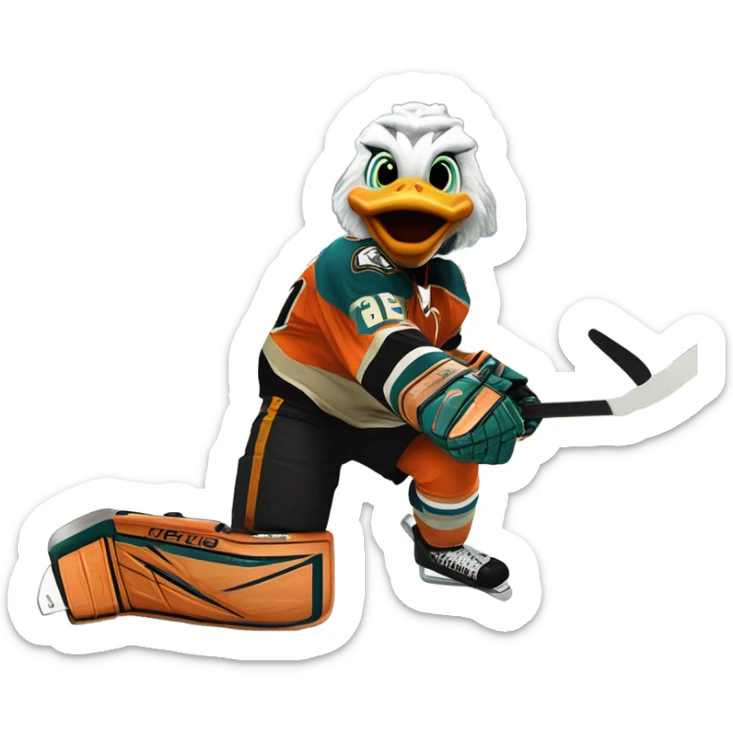 Anaheim Ducks mascot Wild Wing fighting the Florida Panthers mascot on a ice hockey rink sticker