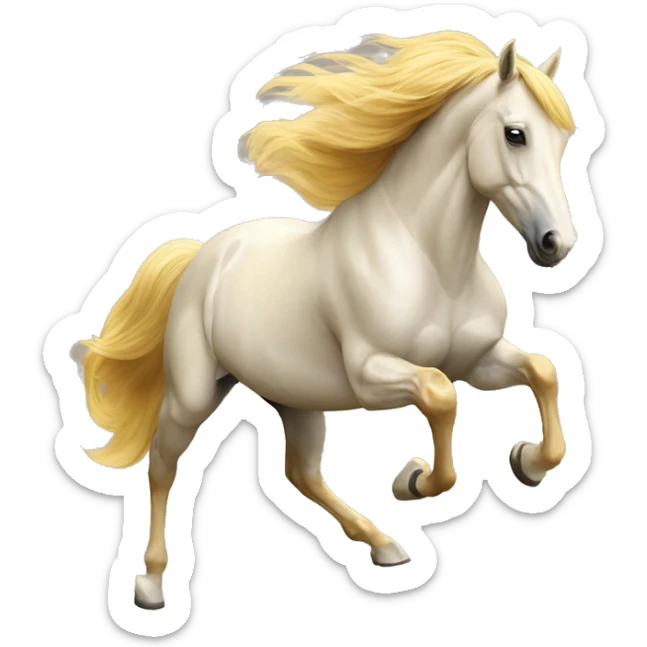 Yellow palomino horse with long flowing mane galloping with prosthetic leg, slender horse, solid yellow horse, running, yellow horse galloping with prosthetic leg, pretty horse sticker