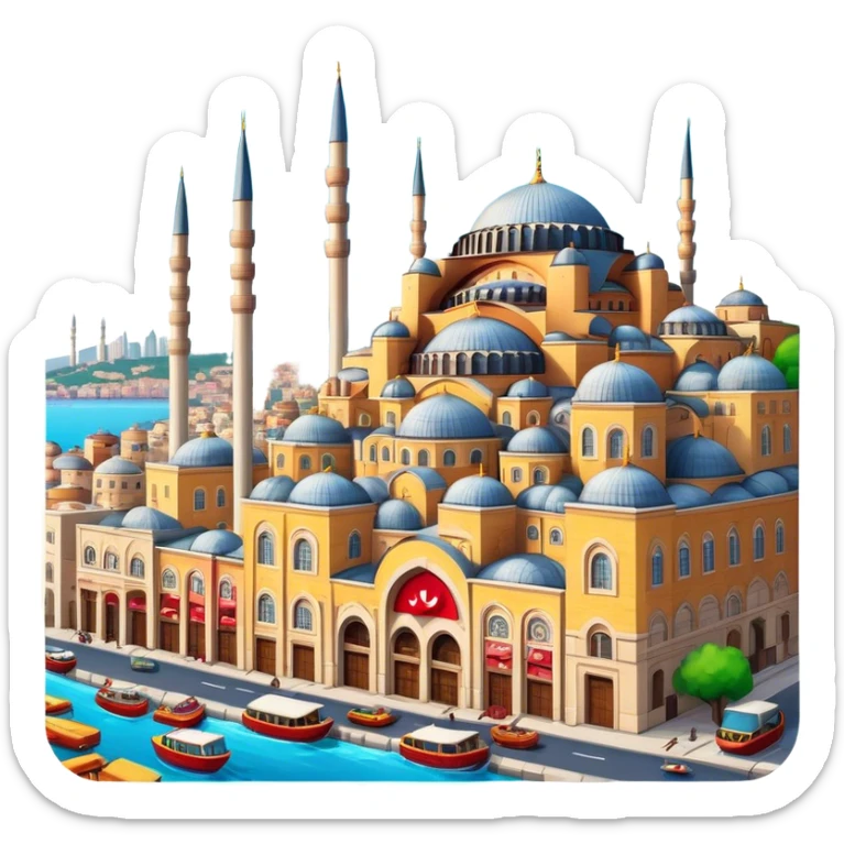 Cinematic Realistic Istanbul Pop Culture Emoji, depicted with a vibrant portrayal of the bustling cityscape rendered with lively textures and energetic, urban lighting. sticker