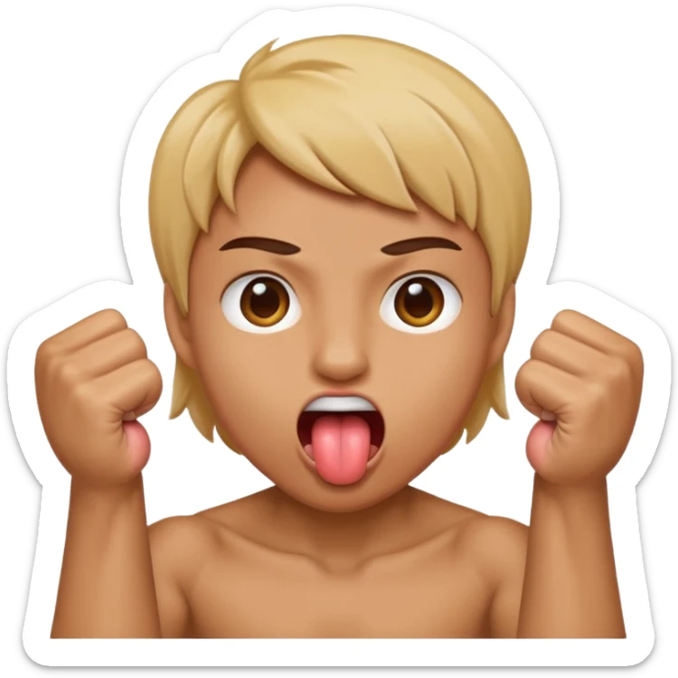 Tongue out face with two fists together in front of face sticker