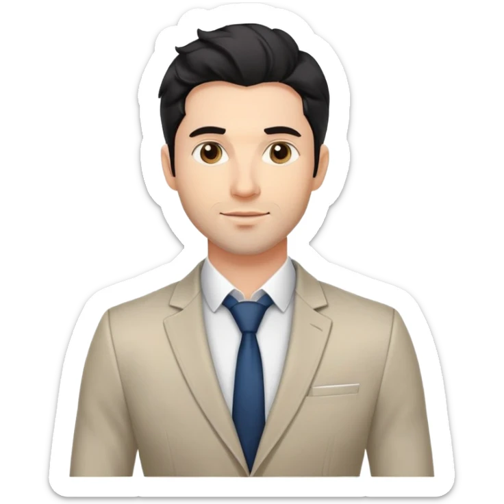 Headshot portrait of a professional 35-year-old man with black wavy hair, stubble, strong jawline, white skin tone, wearing smart casual business attire with blazer, confident and charismatic expression, suitable for a professional speaker profile sticker