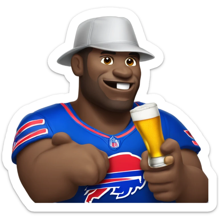 African American Buffalo bills fan with a beer in had and shocker sign  sticker
