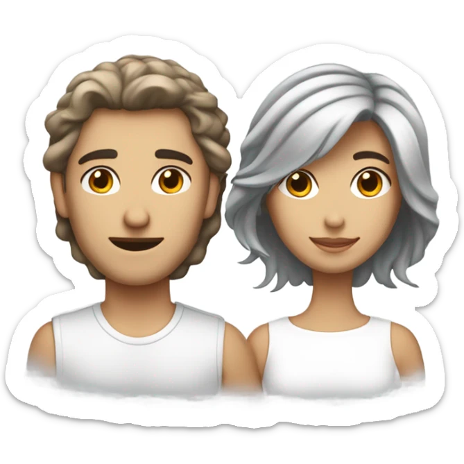 Couple homme blanc cheveux gris et femme brune cheveux mi longs sticker