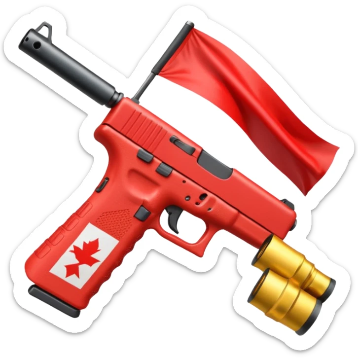 a red glock 20 with a drum mag inside of it with a red flag like people wear in real life sticker