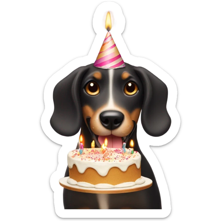 playful dog showing tongue with birthday cake and 12 candles  sticker