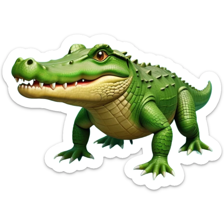 cinematic-crocodile-realistic-full-body-on all fours-emoji,-massive-scaled-body-partially-submerged-in-shallow-water,-head-tilted-dramatically,-rough-green-and-brown-hide-textured-with-deep-ridges,-simplified-yet-realistic-focused-features, head held high sticker