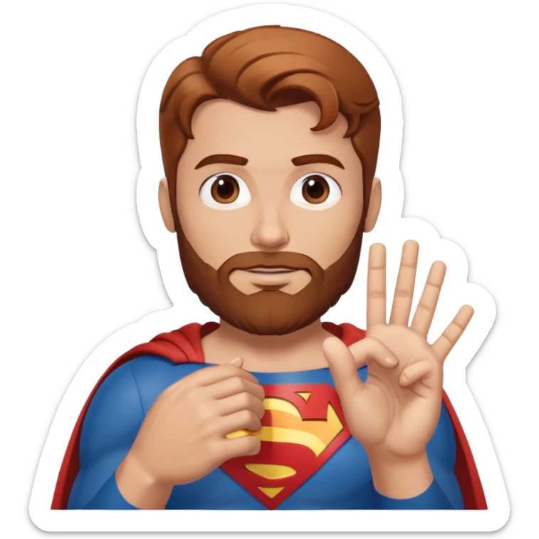Adult Superman with redish brownish hair and full beard making hand heart  sticker