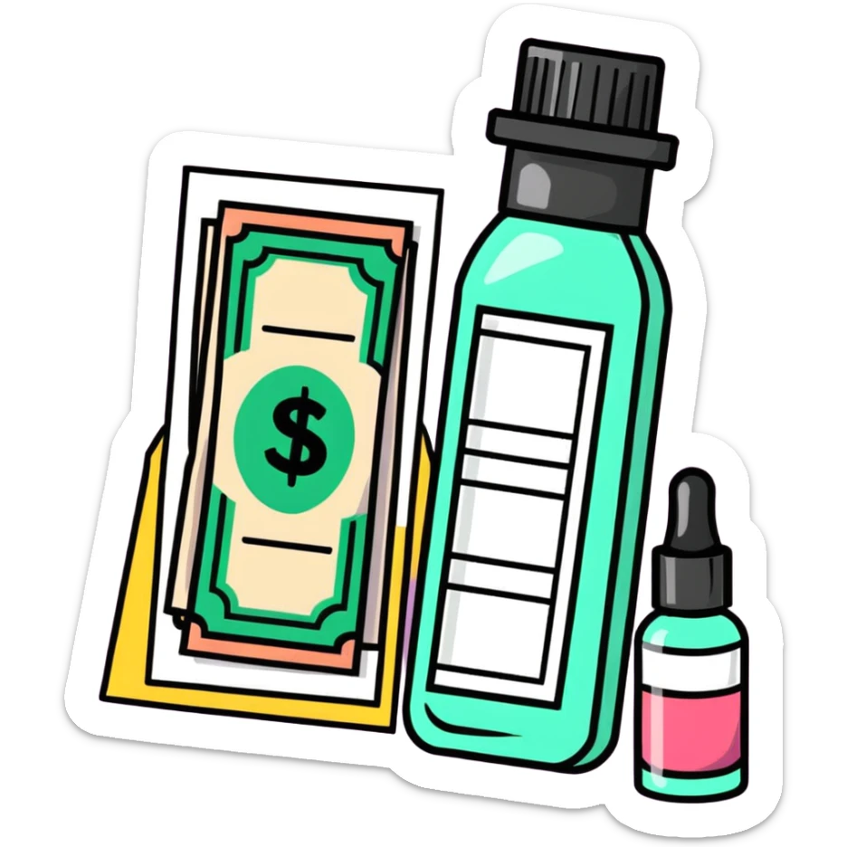 price tag with a few dollar bills and a bottle of nail polish sticker