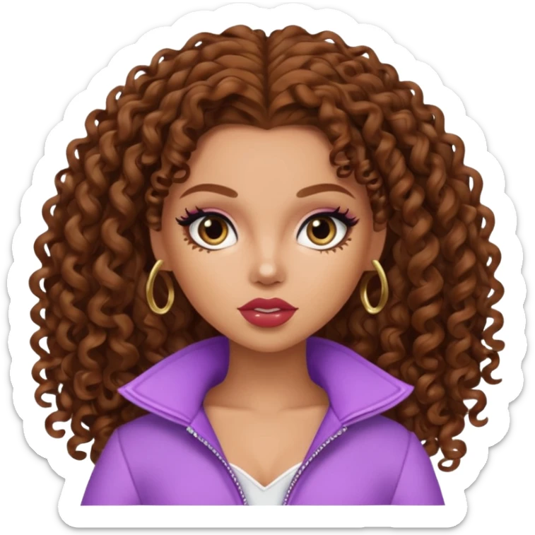 antonia gentry as pretty bratz baddie, brown curly hair sticker