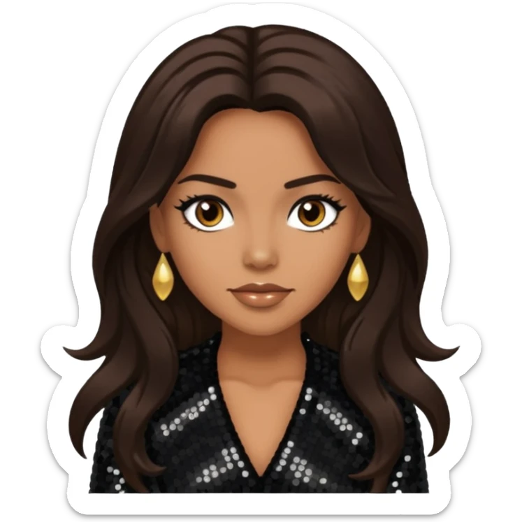 Cindy Herron from En Vogue with tan skin, long dark brown black sequin outfit sticker