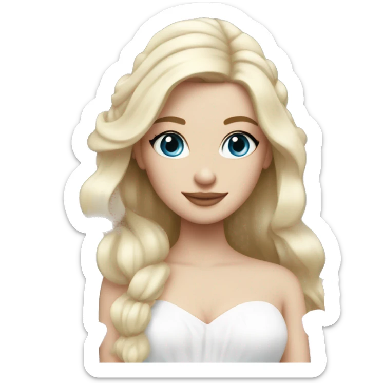 White bride with long light blonde hair and blue eyes with light pink peonies in hair white skin  sticker