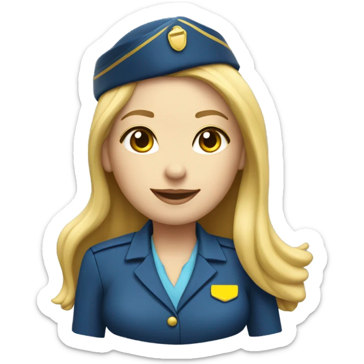 long blonde hair girl flight attendant blue uniform with yellow scarf holding suitcase  sticker