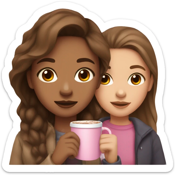 girl with light skin brown eyes mid length brown hair and a light pink girl holding a cup of hot chocolate sticker