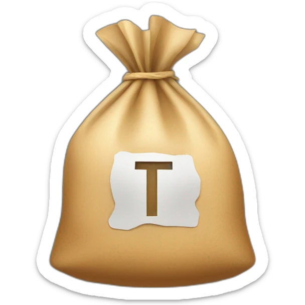Money bag with letter T in the center of the bag sticker