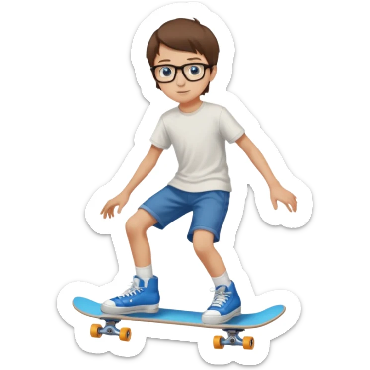 adolescent garçon taille moyenne corpulence maigre cheveux chatain court yeux bleus lunettes photo de pieds style skater sticker