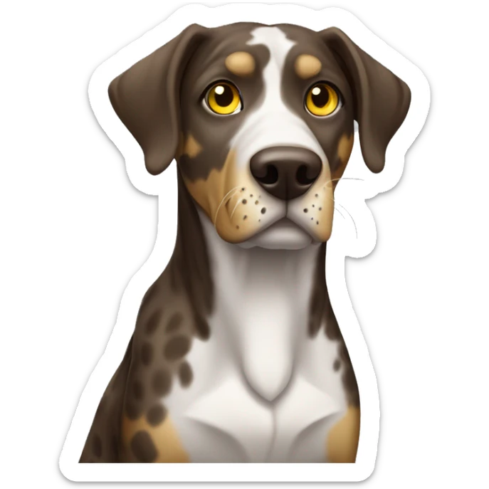 Brown Catahoula leopard dog with white chest hair and yellow eyes sticker
