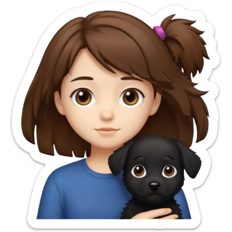 chibi teen with brown hair and her BLAck dog whos scruffy sticker