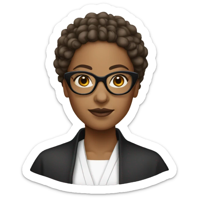 Female nun with medium skin tone and curly hair wearing spike Lee glasses sticker