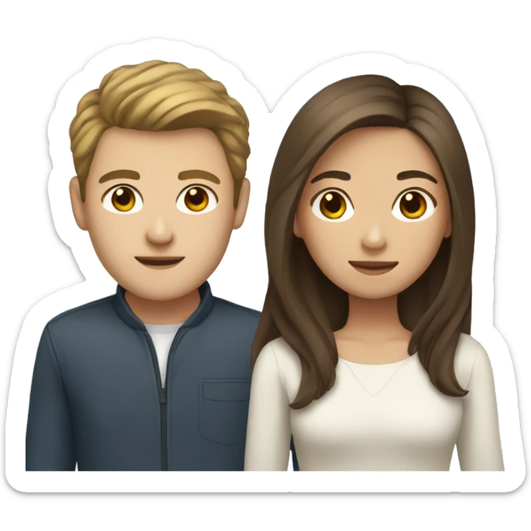 brown haired asian girl with straight hair and brown haired white guy with wavy hair sticker