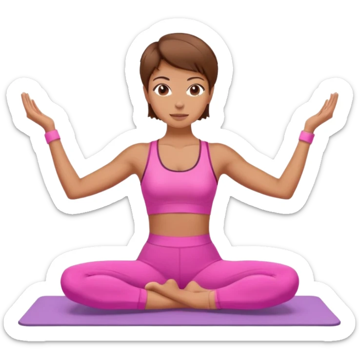 Chica morena femenina haciendo pilates vestida de rosa y cabello corto  sticker