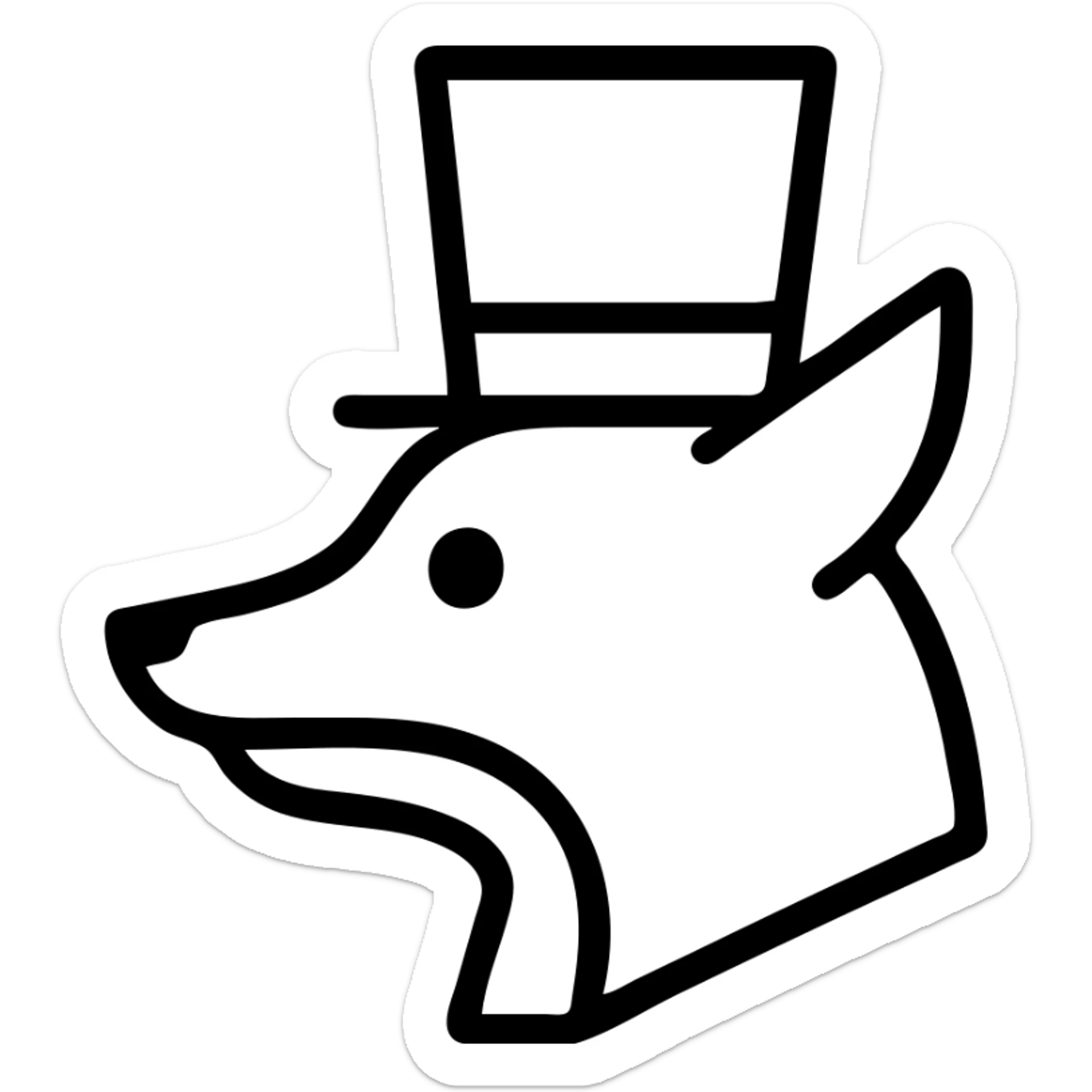 minimalist icon of a fox head in a white top hat, looking to the left, simple lines, stylized, profile view sticker