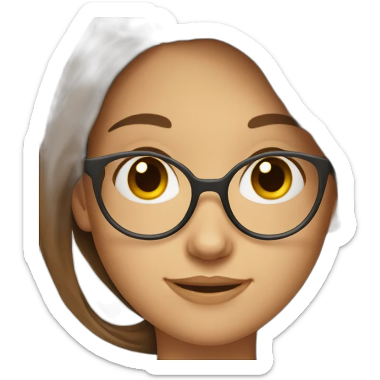 A girl with brown long hair and brown eyes with glasses sticker