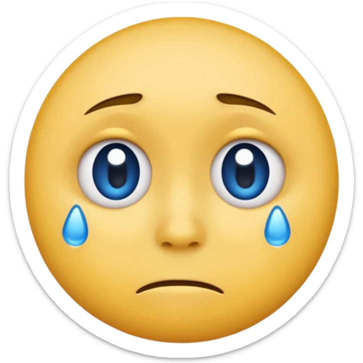 A regular, simple, yellow  skin, round face emoji looking straight at me not smilling, just staring with a blue and almost clear looking tear rolling down its cheek sticker