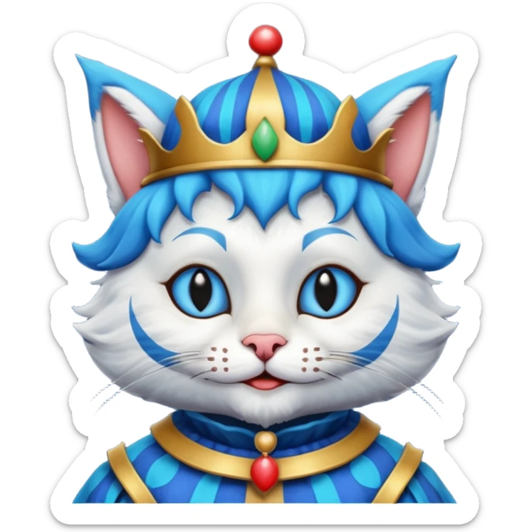 crazy colorful cute little cat jolly joker, medieval, vintage, court jester, mac os icon, blue color sticker