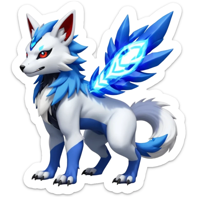Elemental exotic WereGarurumon-Zeraora-Renamon-Absol-fusion-hybrid-creature (full body sticker