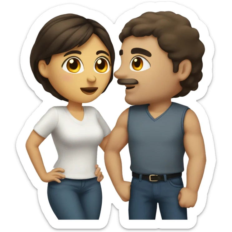 a woman with dark brown middle hair and a man with short light hair are kissing sticker