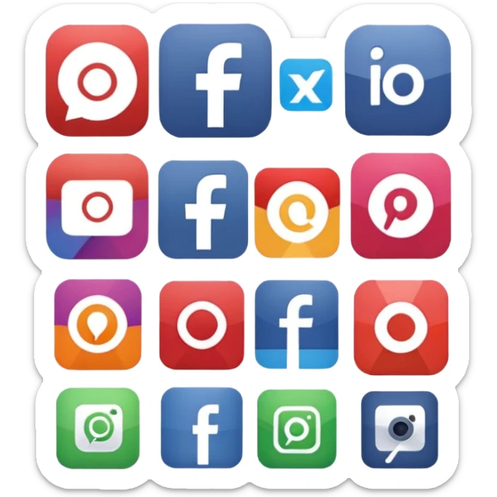 Socail media sauare emoji style icons 
Creat the quadrant with the logos of F.B, X, Trustpilot, Instagram, Youtube, Linkedineach icon is ther only ones, asme size, only icons of the social media that I mentioned only 6 icons and only of the companies that I mentioned sticker