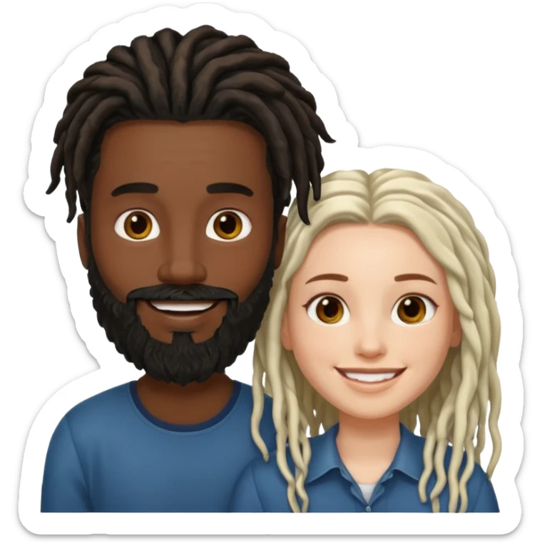 Couple emoji -WHITE with man with beardon and BLACK FEMALEwith mid length locs sticker