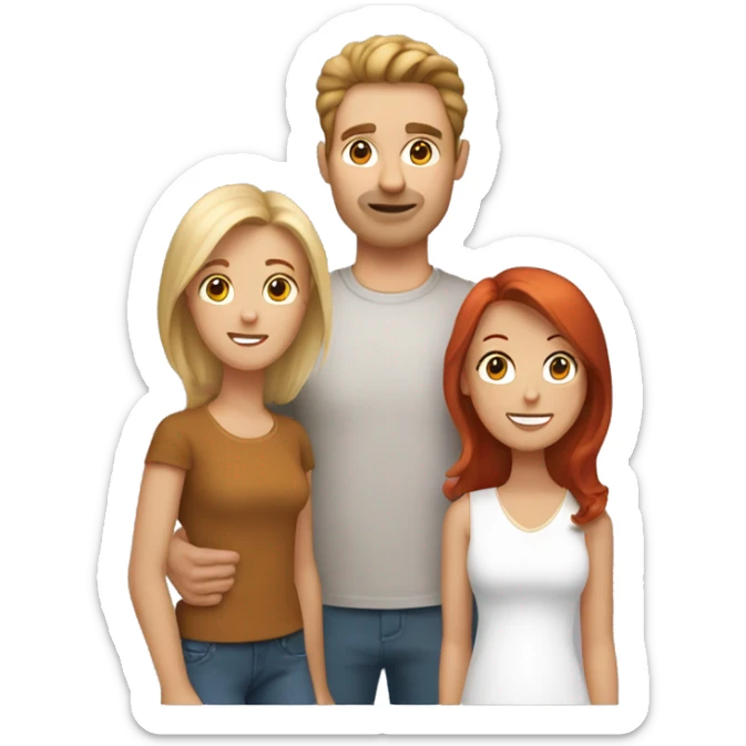 brunet father, red hair mother, blond hair son, brown hair daughter sticker