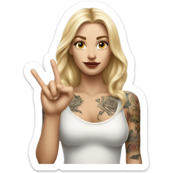 Blonde elegant women with LONG HAIR, her Body Covered with Tattoos, POINTING YOU FORWARD with her HAND with INDEX FINGER, Hyper Realistic sticker
