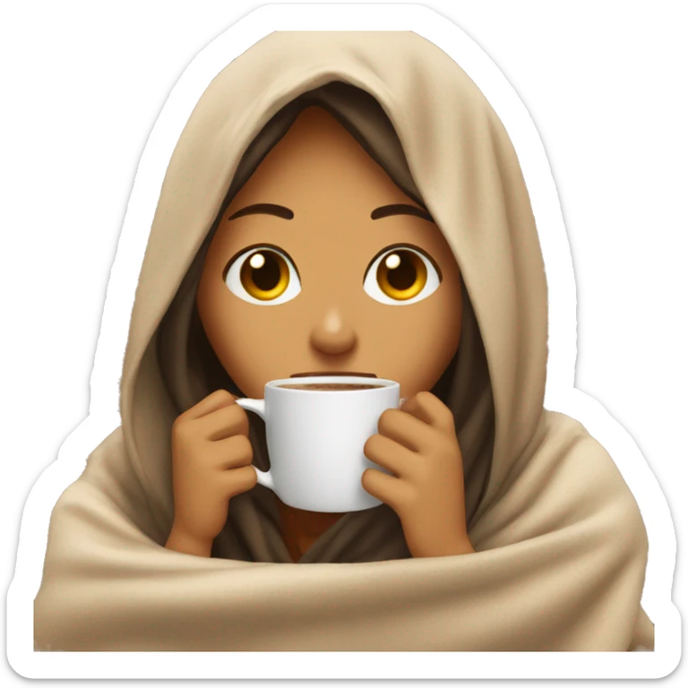 girl inside a blanket sipping coffee eyes closed sticker