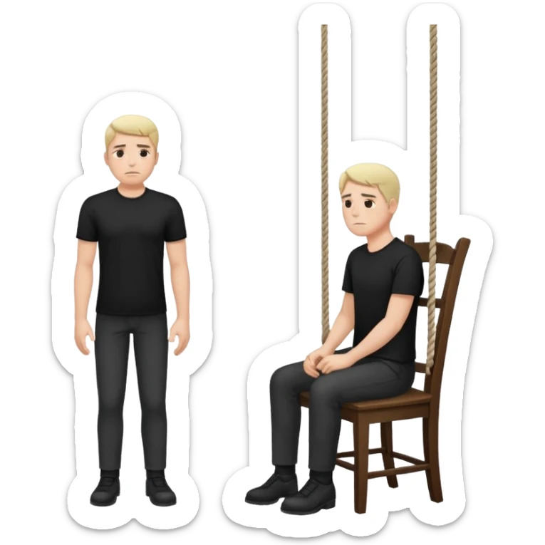 A man standing in the chair and looking at the hanging rope thinking to suicide  sticker