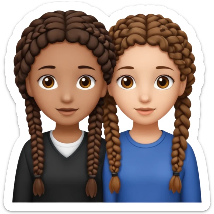 2 girl best friends. One is black with braids and brown eyes. One is white with curly brown hair with brown eyes no braids sticker