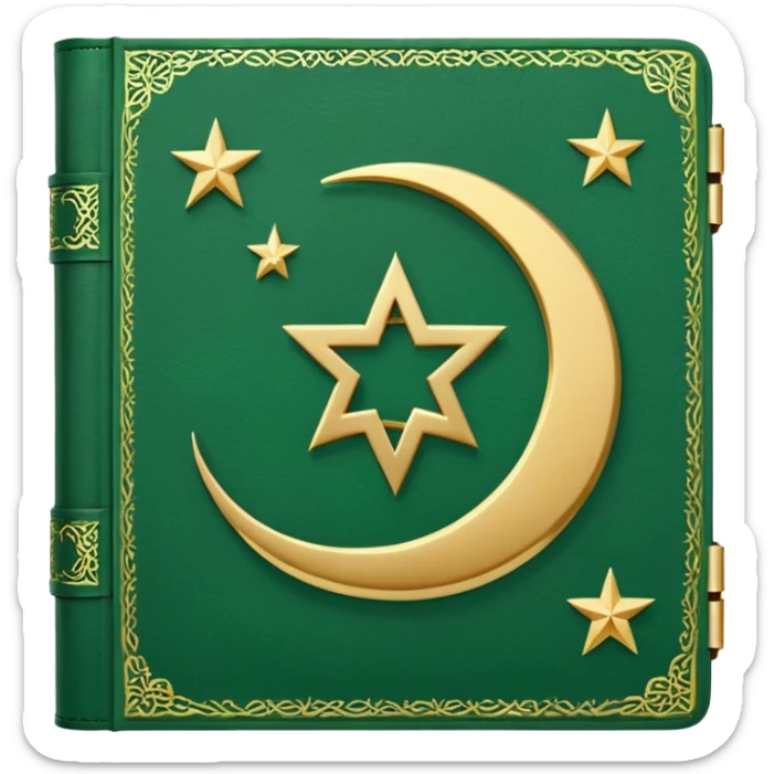 Closed Quran with the Islamic Symbol on it (moon and star) green from left to right sticker