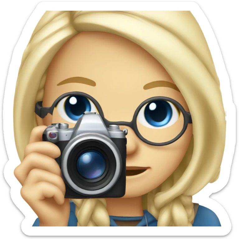 blonde girl with glasses smiling blue eyes taking pictures with a camera  sticker