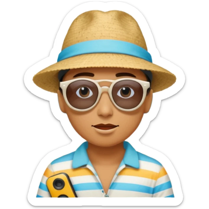 Someone listening to a speaker at the beach. Add some musical notes coming out of the speaker. sticker