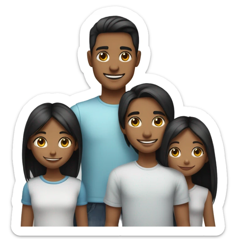 An emoji of a loving brother and sister, the sister being short with long straight hair, and the brother tall with black hair styled upward, broad shoulders, and both smiling warmly sticker