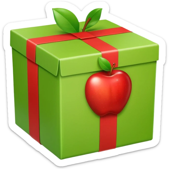 light green shipping box wrapped in tape with visible tape seams, apple style emoji sticker