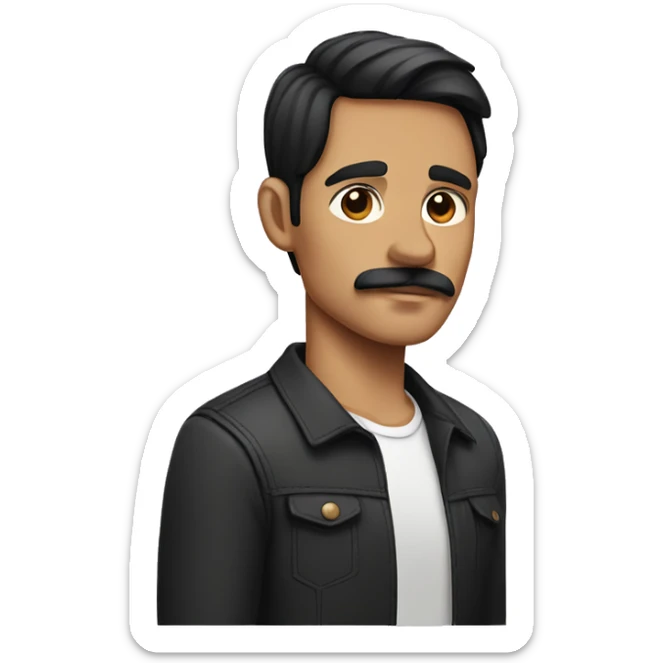 dark hair dark eyes man with short mustache with chihuahua sticker