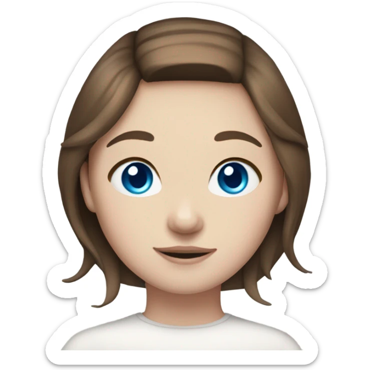 girl with brown hair, pale skin, blue eyes and bunny ears sticker