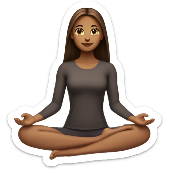 Girl with light brown skin and straight hair dark brown eyes sitting down yoga emoji sticker