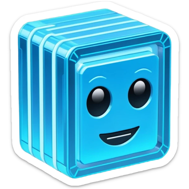 Pixel art emoji icon of a futuristic holographic book (help), neon blue sci-fi voxel style, cute tech aesthetic, centered, simple, high contrast, 3D shading, soft glow, transparent background, 100x100 px, game UI icon sticker