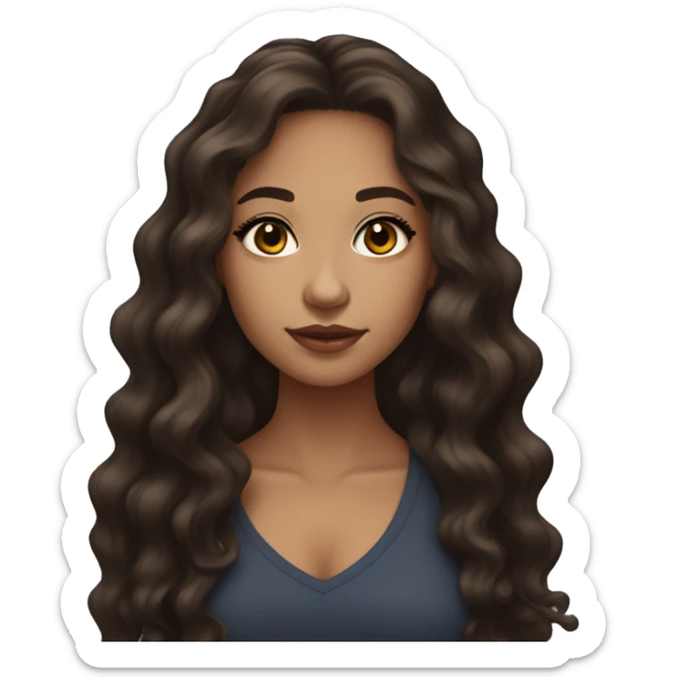 lightskin girl with long dark brown wavy hair and lashes sticker