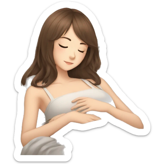 anime girl with long brown hair cut in a shag hairtyle sleeping  sticker