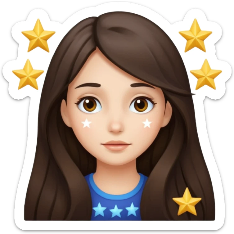 brunette long hair girl with stars instead of eyes on face where eyes should be with no eyes sticker