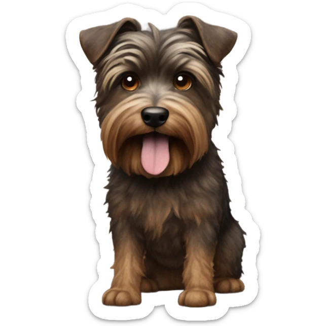 a dark dark brown haired brindle color terrier with crazy hair and long chin hair name Bon Jovi sticker